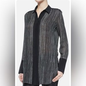 Vince Women's Wavy Stripe-Printed Black/Off White Silk Blouse